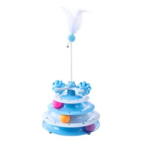 Interactive Tower of Tracks Feather Toy for Cats | 3 Layer Puzzle with 2 Colorful Balls | Turntable Interactive Kitten Fun Mental Physical Exercise Puzzle Toys for Playtime