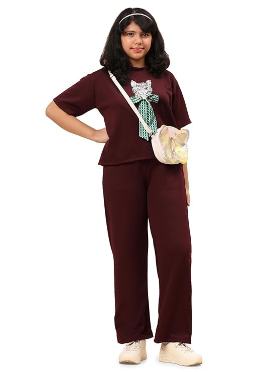 41iacDQ55sL.jpg Women's Casual Lounge Set, T-Shirt with Cat Bow Print and Matching Pants