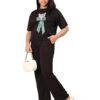 41tf2rTmDcL.jpg Women's Casual Lounge Set, T-Shirt with Cat Bow Print and Matching Pants