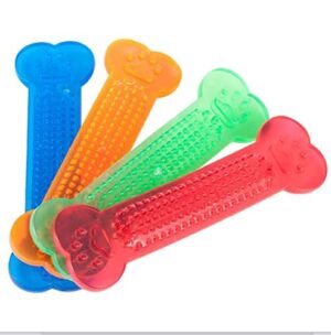 RvPaws Grinding Bite Chew Stick Silicone Transparent Flat Bone Toy for Dogs Jel Bone - Color May Vary 1 Unit