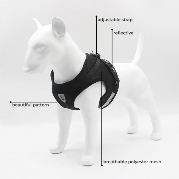 Heart Home Reflective Dog Harness With Adjustable Leash|Breathable Polyester Mesh Fabric |Medium Size|HT-844|Comfortable No-Pull Grip|Quick Release Buckles|Easy On - Easy Off Harness|Black