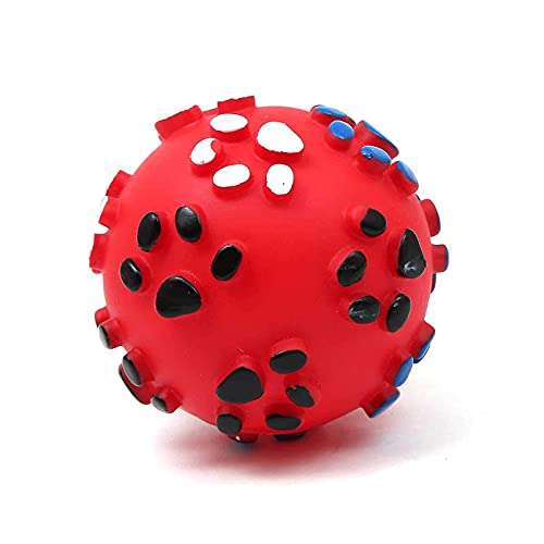 RvPaws Pet Dog Paw Print Ball Toy Sound Squeaky Squeaker RvPaws Pet Dog Paw Print Ball Toy Sound Squeaky Squeaker Dog Cat Chew Interactive Ball Squeak Playing Toy (Color May Vary)
