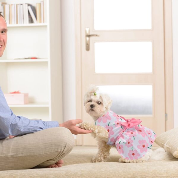 51-8z7lLAQL._SL1000_.jpg KUTKUT Floral Pattern Dog Dress with Lovely Bow Pet Apparel Dog Clothes for Small Breed Dogs and Cats | Puppy Summer Dress | Dogs and Cats Birthday Pet Apparel Dresses (Size:L, Bust:42cm, Length:32cm)