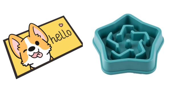 Adorable Crystal Velvet Cartoon Cat Litter Mat - Ultra Soft, Adorable Crystal Velvet Cartoon Cat Litter Mat - Ultra Soft, 60 x 35cm (Yellow, Dog) And Pet Feeding Bowls for Dogs and Cats, Durable Non-Slip Feeding bowl, Star Design (Green) Combo Pack