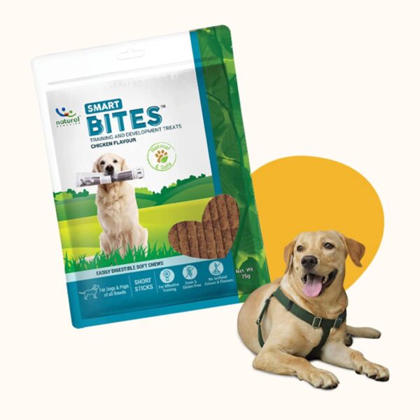 51-SR8ouLDL._SL1100_.jpg Natural Remedies Smart Bites - Training & Development Treats for Dogs & Puppies of All Breeds, Easily Digestible Soft Chew Short Sticks, Grain & Gluten-Free, Chicken Flavor, 75g (Pack of 3)