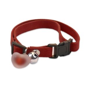 YellowCult Fancy & Comfortable Pet Collars for Cats, Puppies, Small Dogs, Fat Rabbits with Adjustable Size, Bell, Resin Heart & Buckle Safety Lock-[Suede Leather] - [Red]