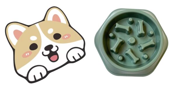 Adorable Crystal Velvet Cartoon Cat Litter Mat - Ultra Soft, 60 x 35cm (Coffee, Dog Face) And Pet Bowl, Feeding Bowl, Dog Bowl, Slow Eating Bowl for Dogs and Cats, Non Slip (Green) Combo Pack