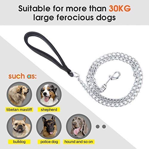 PSK PET MART Heavy Duty Dog Leash Metal Dog Leash Dog Chain with Padded Handle (Large, Blue)