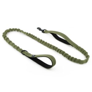 Hank Military Dog Leash | Heavy Duty Metal Hook | Hank Military Dog Leash | Heavy Duty Metal Hook | 3M Reflective | Stretchable Large Rope | Soft Double Handle | Suitable for Training, Walking, Adventure (Army Green 6 Feet)