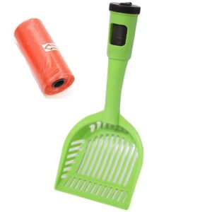 RvPaws One Handed Pet Litter Scoop with Poop Bag Holding Space and Cute Design Scooper for Cat/Dog/Kitten/Rabbit/Guinea Pig - Color May Vary