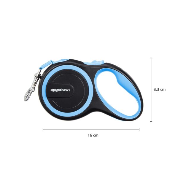 Amazon Basics Retractable Dog Leash | 5 Meter | for Large Dogs Up to 50 Kg | Heavy Duty Leash for Pets | Strong Nylon Tape, Anti-Slip Handle, Built in Spring, One-Click Brake Pause | Blue