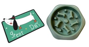 Adorable Crystal Velvet Cartoon Cat Litter Mat - Ultra Soft, Adorable Crystal Velvet Cartoon Cat Litter Mat - Ultra Soft, 60 x 35cm (Green, Dog) And Pet Bowl, Feeding Bowl, Dog Bowl, Slow Eating Bowl for Dogs and Cats, Non Slip (Green) Combo Pack