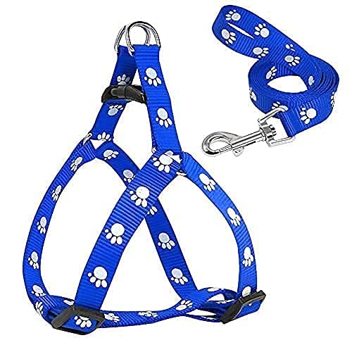 PSK PET MART 0.75 Inch Nylon Adjustable Harness Vest Belt with Dog Feet Printed Leash for Small Dogs and Puppies (Pack of 1)
