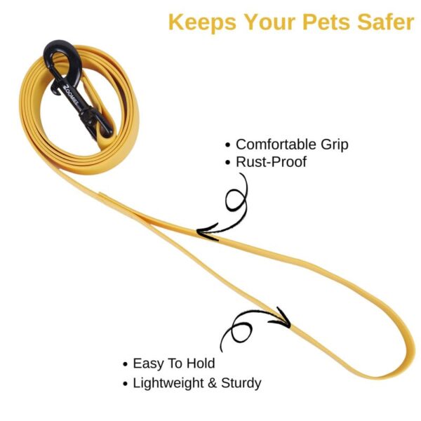 Zoomies Dog Unisex Biothane 5ft Leash Waterproof Odour-Free with Rust-Proof 360° Swivel Hook Lightweight Durable Strap for Outdoor Walks Training and Everyday Use - Yellow (ZYBL000L)