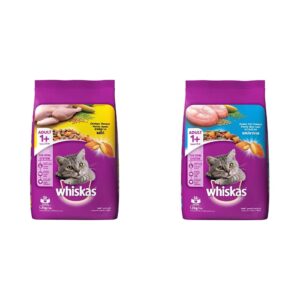 Whiskas Adult (+1 Year) Dry Cat Food, Chicken Flavour, 1.2kg Pack and Adult (+1 Year) Dry Cat Food, Ocean Fish Flavour, 1.2kg Pack