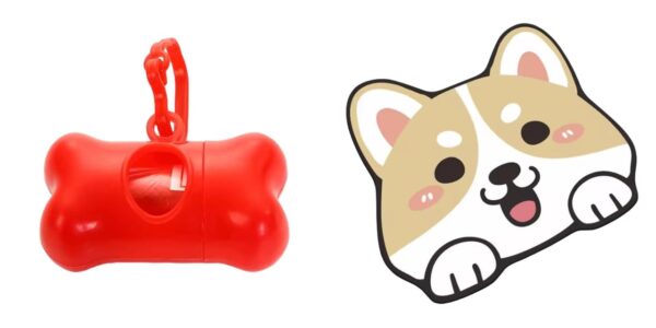 Poop Bag Holder Bone Shaped Pet Waste Disposal Container with Key Chain for Dogs (Red) And Adorable Crystal VelvetPolyester Cartoon Litter Mat - Ultra Soft 60 x 35cm (Dog Face)