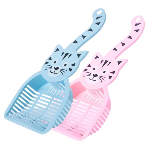 A+a Pets' Set of 2 Cat Litter Cleaning Scooper Deep Shovel Tray with Handle | Poop Sifting Tool Easy to Clean | Dog Dry Food Serving Spoon | Cute Cat Face Design (Pack of 2)