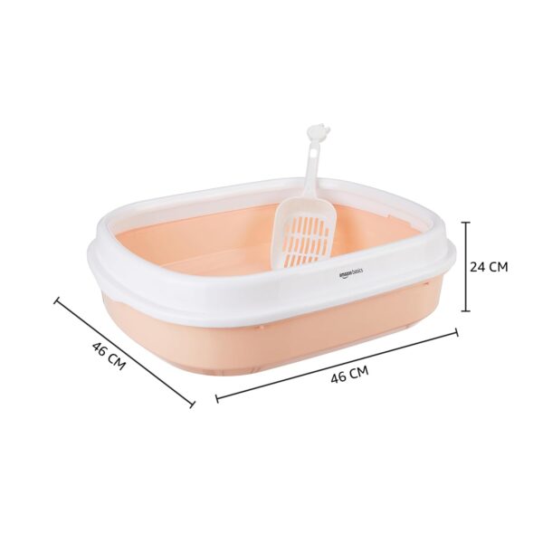 Amazon Basics Cat Litter Box Tray with Free Scooper | Semi Closed Design and Durable Quality | Suitable for All Adult Cats & Kittens, Pink