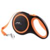 Pets Empire Retractable Dog Leash Walking Jogging Training Leash with Polyester Tape with Hand Grip and One Button Brake & Lock (Medium) 5mm / 16 Feet Long Orange Color
