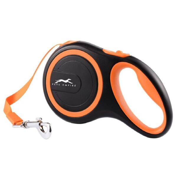 Pets Empire Retractable Dog Leash Walking Jogging Training Leash with Polyester Tape with Hand Grip and One Button Brake & Lock (Medium) 5mm / 16 Feet Long Orange Color