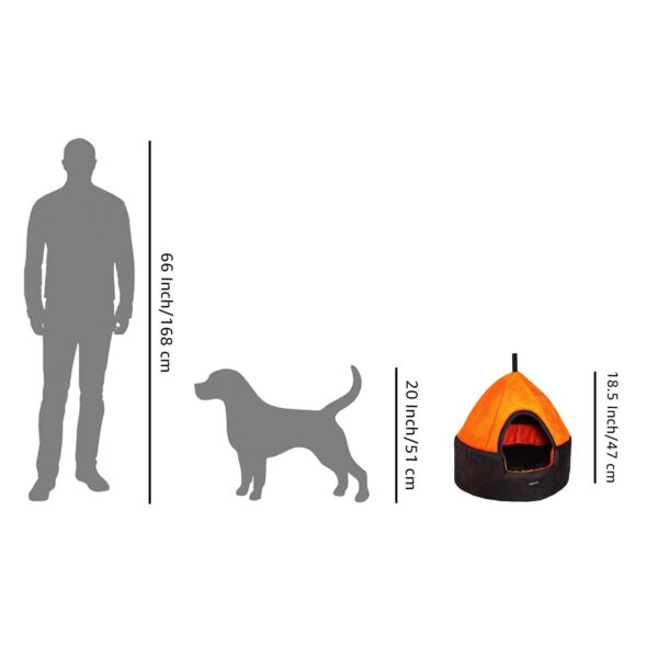 Amazon Basics Soft Velvet Fabric Dual Color Pet Hut Bed with Center Pillow | Small | Black and Orange | For Cats and Small Dogs | Easy to Clean | Unique Design | Diameter 18 Inch, Height 18 Inch