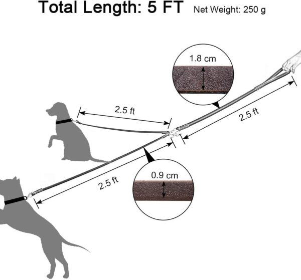 Hachiko:-Heavy Duty Double Leather Dog Leads Pet Leash for 2 Dogs(Brown)