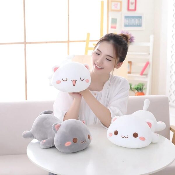 Peach Cat Plush - Soft Cat Plush Pillow - Adorable Grey Goma & White Peach Stuffed Animal Toy, Perfect for Cuddling, Home Decor, and Gifts for Kids & Adults - 40cm