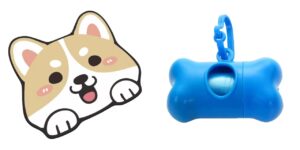 Adorable Crystal Velvet Cartoon Cat Litter Mat - Ultra Soft, 60 x 35cm (Coffee, Dog Face) And Poop Bag Holder Bone Shaped Pet Waste Disposal Container with Key Chain for Dogs (Blue) Combo Pack