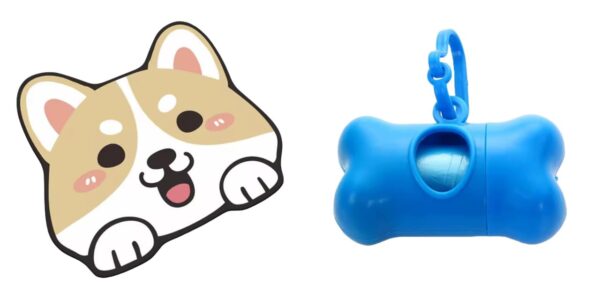 Adorable Crystal Velvet Cartoon Cat Litter Mat - Ultra Soft, 60 x 35cm (Coffee, Dog Face) And Poop Bag Holder Bone Shaped Pet Waste Disposal Container with Key Chain for Dogs (Blue) Combo Pack
