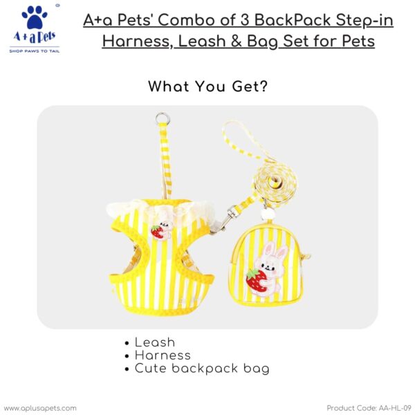 A+a Pets' Combo of 3-in-1 Backpack, Harness & Leash Set for Dogs, Puppies & Cats - Soft Breathable Cotton Cute Checks Design (S, Stripes Blue)