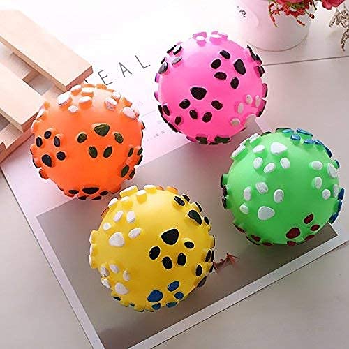 51UehElGPsL.jpg RvPaws Pet Dog Paw Print Ball Toy Sound Squeaky Squeaker Dog Cat Chew Interactive Ball Squeak Playing Toy (Color May Vary)