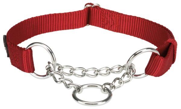 Trixie Premium Stop-The-Pull Collar, Adjustable Nylon Collar for Dogs, Made with Strong Metal Chain to Easily Slip Around Dog's Neck (S-M, Cherry RED)