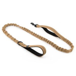 Hank Tactical Dog Leash | Stretchable Shock Absorbing | Heavy Hank Tactical Dog Leash | Stretchable Shock Absorbing | Heavy Duty Rope | 3M Reflective | Army Grade Metal Hook | Soft Handle | Suitable for Training, Walking, Adventure (Khaki 6 Feet)