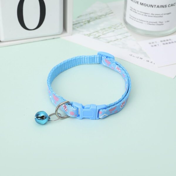 YellowCult Fancy & Comfortable Pet Collars for Cats, Puppies, Small Dogs, Fat Rabbits with Adjustable Size, Bell & Buckle Safety Lock-[Party Paw] - [Light Blue]