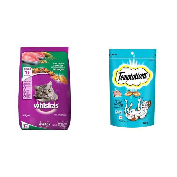 Whiskas Adult (+1 Year) Dry Cat Food Food, Tuna Flavour, Whiskas Adult (+1 Year) Dry Cat Food Food, Tuna Flavour, 7kg Pack & Cat Treat, Tempting Tuna Flavour - 85 g