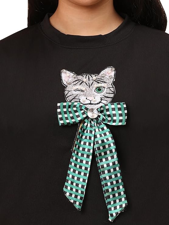 51YH5HOLadL.jpg Women's Casual Lounge Set, T-Shirt with Cat Bow Print and Matching Pants