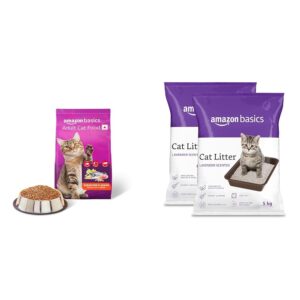 Amazon Basics Dry Cat Food|3 Kg|Ocean Fish|acked with Protein|Suitable for Amazon Basics Dry Cat Food|3 Kg|Ocean Fish|acked with Protein|Suitable for All Breeds with Amazon Basics Scoopable Smart White Bentonite Scented Cat Litter|10 Kg|Lavender Fragrance