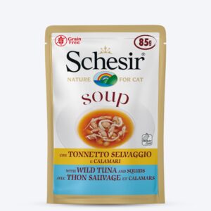Schesir Soup with Wild Tuna and Squid Wet Cat Food Schesir Soup with Wild Tuna and Squid Wet Cat Food - 85gm (Pack of 14)