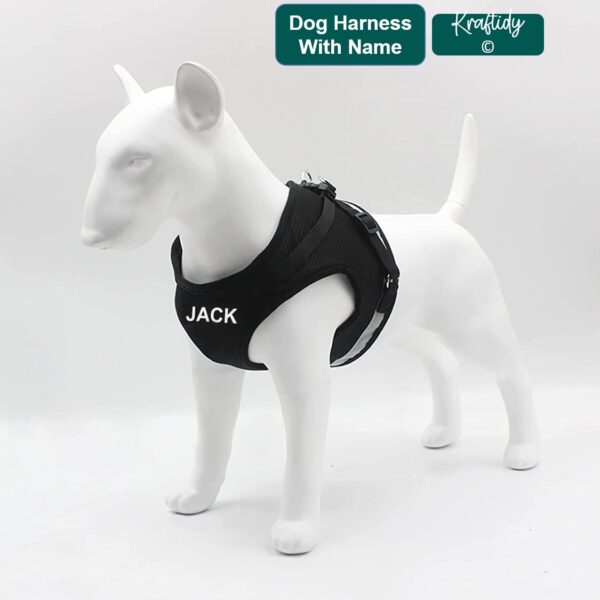 Dog Harness with Name id Customized for Small Dogs Puppy Harness Reflective Vest Harness Adjustable with Personalized Dog Name (Black)