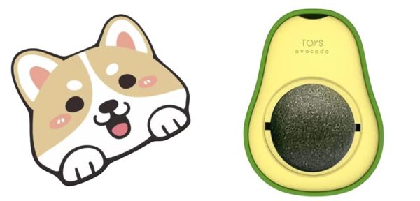 Adorable Crystal Velvet Cartoon Cat Litter Mat - Ultra Soft, Waterproof, 60 x 35cm (Coffee, Dog Face) And Catnip Wall Toy, Rotatable Cat Wall Treats, Cat Chew Toys, Edible Cat Licking Toy Combo Pack