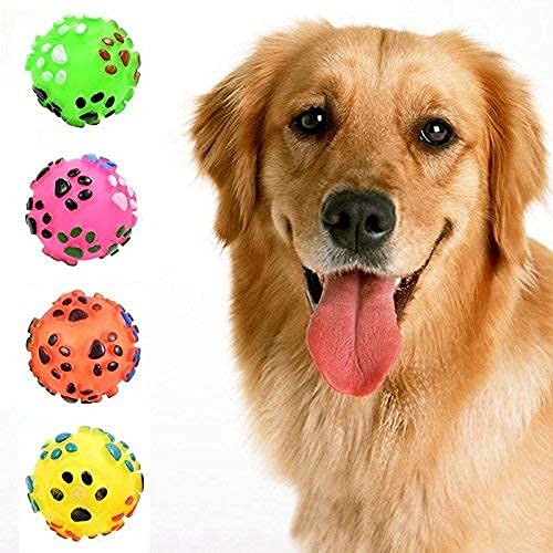 51cRQFDEsL.jpg RvPaws Pet Dog Paw Print Ball Toy Sound Squeaky Squeaker Dog Cat Chew Interactive Ball Squeak Playing Toy (Color May Vary)