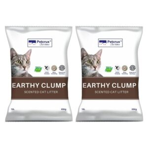 PetCrux Earthy Clump Cat Litter 10Kg 100% Natural Bentonite Odour Lock Lavender Scented Clay Dust Free Absorbent Eco-Friendly Sand for All Breeds of Cats 2 Packs of 5 Kgs (Combo)