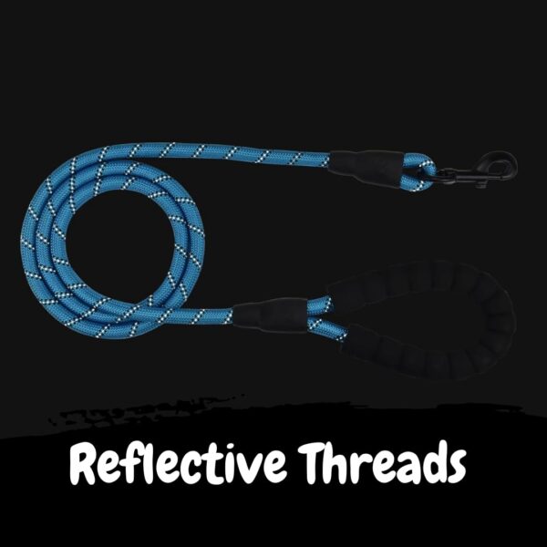 51d7ElinANL._SL1080_.jpg 4 Ft Heavy‑Duty Reflective Dog Leash – Soft Padded Handle + 360° Swivel Clip – Strong Nylon Rope, Tangle‑Free, Safe Night Walks – Ideal for, Medium & Large Dogs (Aqua Woof, 4 Feet)