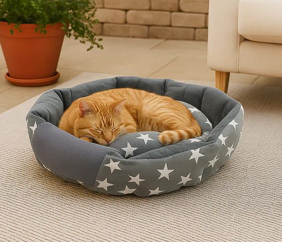 Star Pattern Round Pet Bed for Cats & Dogs (M)