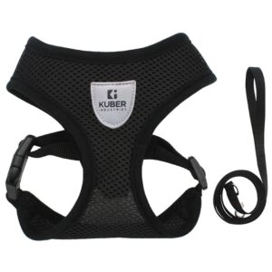 Kuber Industries Small Dog/Cat Chest Harness with Nylon Leash I Kuber Industries Small Dog/Cat Chest Harness with Nylon Leash I No Pull, Soft Padded and Breathable Pet Vest I Adjustable, Reflective I Easy Control Pet Chest Belt I (Small, Black)