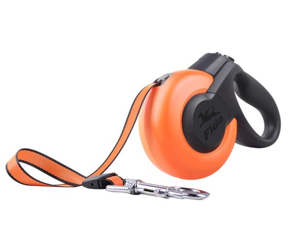 Fida Retractable Dog Leash, Heavy Duty Retracting Pet Leash with 16 ft Strong Nylon Tape/Ribbon for Medium Breed up to 55 lbs, Tangle Free, One-Hand Brake, Orange (Mars Series)