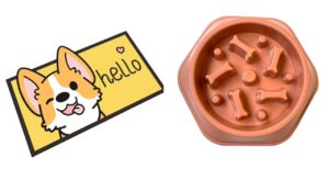 Adorable Crystal Velvet Cartoon Cat Litter Mat - Ultra Soft, Adorable Crystal Velvet Cartoon Cat Litter Mat - Ultra Soft, 60 x 35cm (Yellow, Dog) And Pet Bowl, Feeding Bowl, Dog Bowl, Slow Eating Bowl for Dogs and Cats, Non Slip (Creamy Peach) Combo Pack