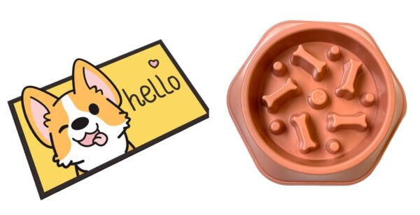 Adorable Crystal Velvet Cartoon Cat Litter Mat - Ultra Soft, Adorable Crystal Velvet Cartoon Cat Litter Mat - Ultra Soft, 60 x 35cm (Yellow, Dog) And Pet Bowl, Feeding Bowl, Dog Bowl, Slow Eating Bowl for Dogs and Cats, Non Slip (Creamy Peach) Combo Pack