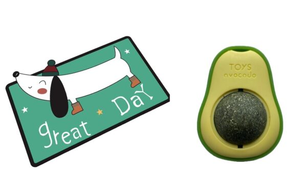 Adorable Crystal Velvet Cartoon Cat Litter Mat - Ultra Soft, 60 x 35cm (Green, Dog) And Catnip Toy Rotatable Indoor Cat Toy Cat Wall Toy Cat Chew Toy Edible Licking Toy for cats/kittens Combo Pack