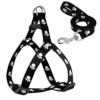51shIs3gejL.jpg Woofy Pet Paw Print Nylon Puppy Harness + Leash and Collar Set for Small & Medium Dogs (Black)